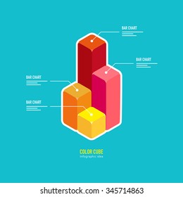 vector business bar chart / illustration style, consist of colorful cubes / can be used for layout, diagram, number options, step up options, web template, infographics