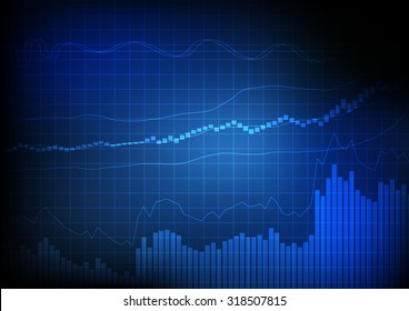 Vector : Business bar chart and line chart on grid blue background