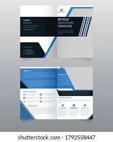Plantilla de diseño de folletos de Vector Business Bi-pliegue, diseño de volante, forma, color azul, página posterior e interior.