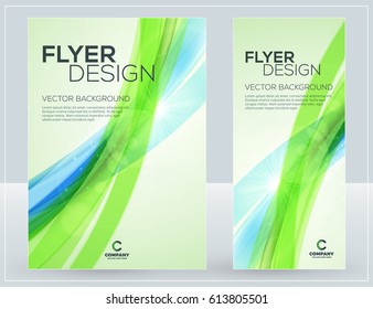 Vector business brochure or banner design template. Abstract green wave background. Vector illustration