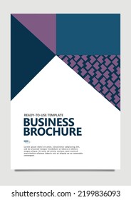 Vector business brochure with blue and purple colored arrowhead pattern decoration. Suitable for annual report, document, template, catalog, poster, booklet, and proposal.
