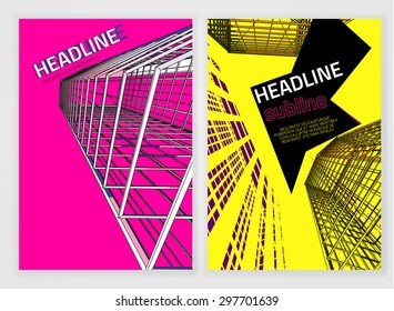 Vector business brochure cover template. Bright modern backgrounds for poster, print, flyer, book, booklet, brochure and leaflet design. Editable graphic image in yellow, black and magenta colors