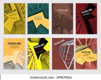 Vector business brochure cover template. Bright modern backgrounds for poster, print, flyer, book, booklet, brochure and leaflet design. Graphic collection in brown, orange, yellow and black colors