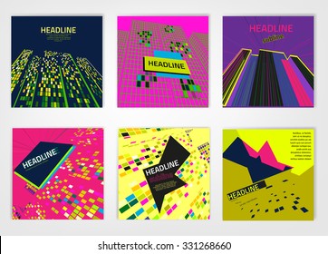 Vector business brochure cover template. Modern backgrounds for poster, print, flyer, book, booklet, brochure and leaflet design. Editable graphic collection in violet, yellow, pink and black colors