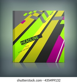 Vector business brochure cover template. Modern backgrounds for poster, print, flyer, book, booklet, brochure and leaflet design. Editable graphic collection in violet, yellow, green and black colors