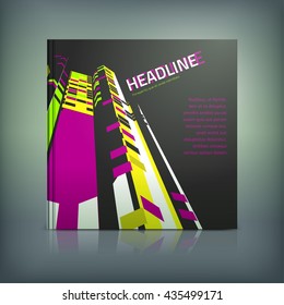 Vector business brochure cover template. Modern backgrounds for poster, print, flyer, book, booklet, brochure and leaflet design. Editable graphic collection in violet, yellow, green and black colors