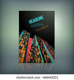 Vector business brochure cover template. Modern backgrounds for poster, print, flyer, book, booklet, brochure and leaflet design. Editable graphic collection in blue, pink, orange and black colors