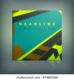 Vector business brochure cover template. Modern background for poster, print, flyer, book, booklet, brochure and leaflet design. Editable graphic collection in brown, yellow, green and black colors