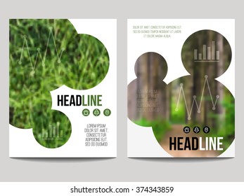 Vector business brochure design template with blur background and geometrical shapes. Can be used for presentation, web, flyer layout, elements for magazine, cover, poster.