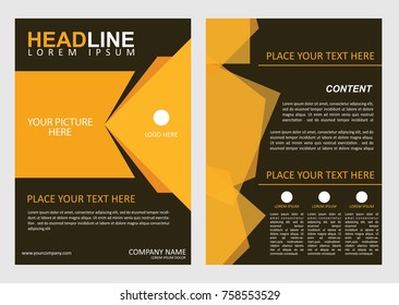 Vector business brochure design with yellow scheme and brown background