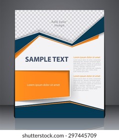 Vector business brochure flyer design layout template, cover design in blue and orange colors