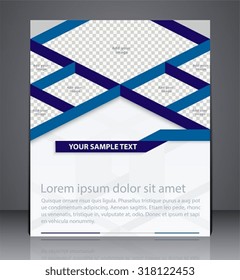Vector business brochure flyer design. Layout design isometric cover in blue colors with inserts for photo