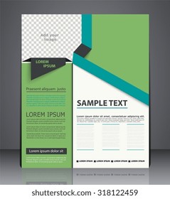 Vector business brochure flyer design, layout cover design in green colors with insert for photo
