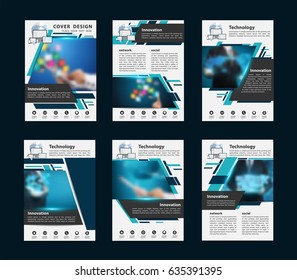Vector business brochure flyer design layout template in A4 size, Network innovation technology social media concept blurred background