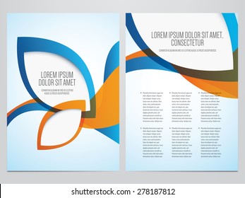 Vector business brochure, flyer template. Modern blue and orange corporate design.