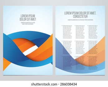 Vector business brochure, flyer template. Modern blue and orange corporate design.