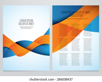 Vector business brochure, flyer template. Modern blue and orange corporate design.
