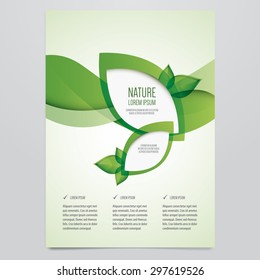Vector business brochure, flyer template. Modern green leaf, environment design.