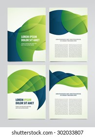 Catálogo de negocios de vectores, plantillas de volante. Conjunto de modernos diseños corporativos verdes y azules.