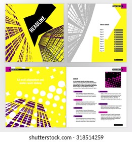 Vector business brochure template. Bright modern backgrounds for poster, print, flyer, book, booklet, brochure and leaflet design. Editable graphic image in white, black and yellow colors