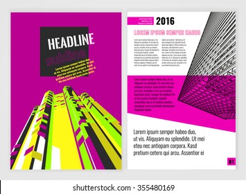 Vector business brochure template. Bright modern backgrounds for poster, print, flyer, book, booklet, brochure and leaflet design. Editable graphic image in white, black and magenta colors