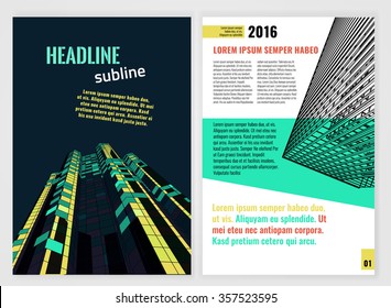 Vector business brochure template. Bright modern backgrounds for poster, print, flyer, book, booklet, brochure and leaflet design. Editable graphic image in green, black and yellow colors