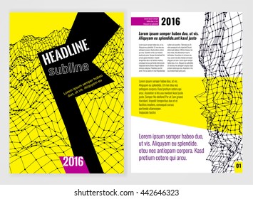 Vector business brochure template. Bright modern backgrounds for poster, print, flyer, book, booklet, brochure and leaflet design. Editable graphic image in white, black, violet and yellow colors