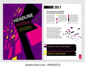 Vector business brochure template. Bright modern backgrounds for poster, print, flyer, book, booklet, brochure and leaflet design. Editable graphic image in white, black, pink and violet colors