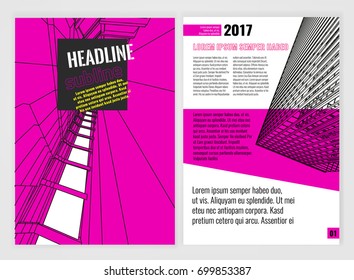 Vector business brochure template. Bright modern backgrounds for poster, print, flyer, book, booklet, brochure and leaflet design. Editable graphic image in white, black and magenta colors