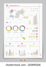 Vector business brochure template with Infographic elements, world map and UI elements. Flyer layout. Can be used for corporate report, presentation, advertising, marketing, web design 