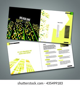 Vector business brochure template. Modern backgrounds for poster, print, flyer, book, booklet, brochure and leaflet design. Editable graphic collection in green, yellow, orange and black colors