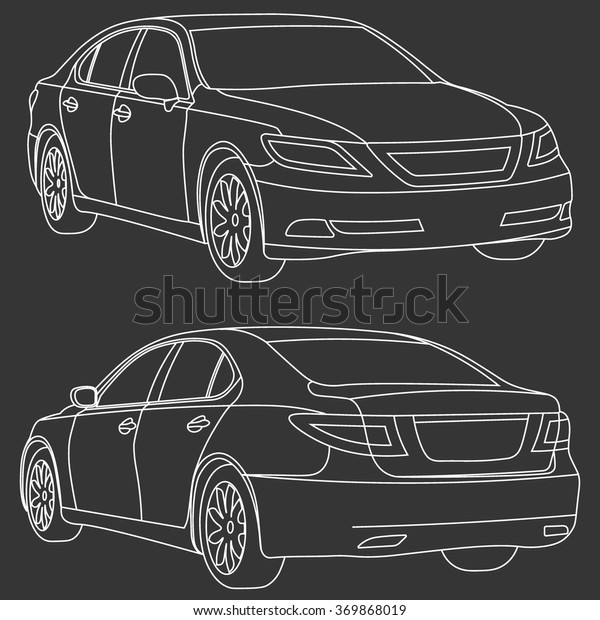 Vector\
business car line draw illustration two\
view