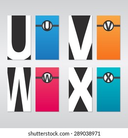 Vector Business card with alphabet letter U, V, W, X