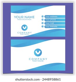 Vector business card with blue waves design template