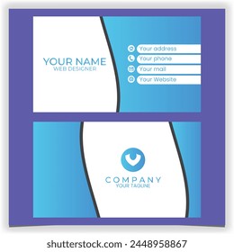 Vector business card with blue waves design template