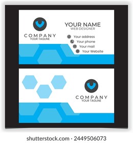 Vector business card blue with white flat design template