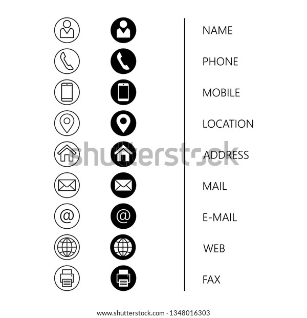 Vector Business Card Contact Icon Set Stock Vector Royalty Free 1348016303