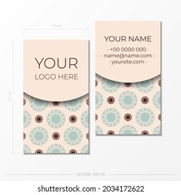 Vector Business card design in beige color with luxurious ornaments. Stylish business cards with place for your text and abstract patterns.
