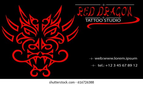 Vector business card design with red dragon head.