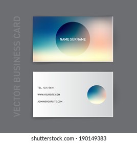 Vector business card design template. Abstract summer blurry bokeh background.