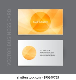 Vector business card design template. Abstract soft glowing yellow polygonal background.