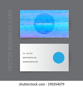 Vector business card design template with blue watercolor background