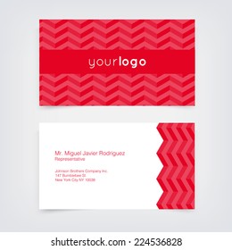Vector business card design template with red retro chevron pattern background