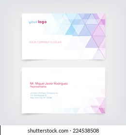 Vector business card design template with triangular geometric pattern background