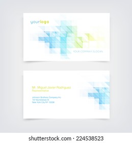 Vector business card design template with triangular geometric pattern background