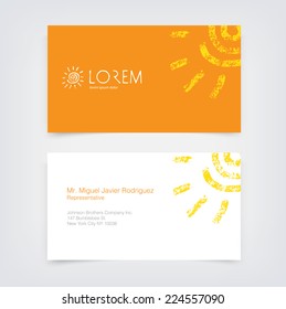 Vector Business Card Design Template With Cute Hand Drawn Sun Logo