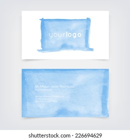 Vector business card design template with red hand painted watercolor background