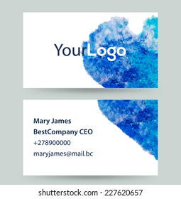 Vector business card design template with hand drawn watercolor heart. Can be edited