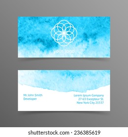 Vector business card design template with watercolor background