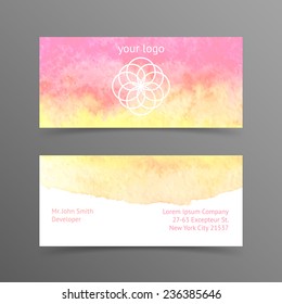 Vector business card design template with watercolor background